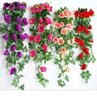 Plantas colgantes artificiales con flores de rosa, guirnalda de 4.5 pies,  flor colgante falsa, cadena verde, pared, hogar, habitación, jardín, boda