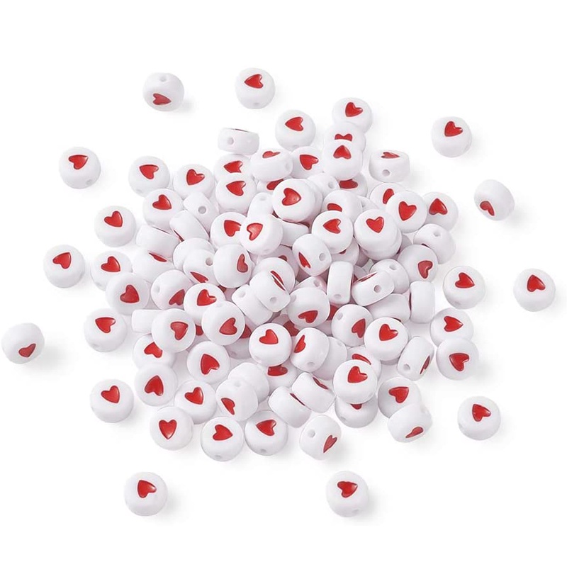 Charms 100pcs Amor Corazón Rojo Cuentas Plana Redonda De Plástico  Espaciador Suelto Perlas Para Hacer Pulseras Collar Encantos Kit De Joyería  DIY
