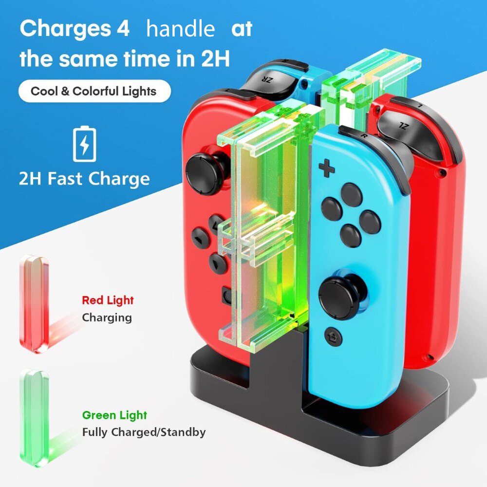 KDD Cargador Mandos para Nintendo Switch/OLED Joy-con, Cargador con 8  Ranuras de Juego, Accesorios con Indicador LED : : Videojuegos