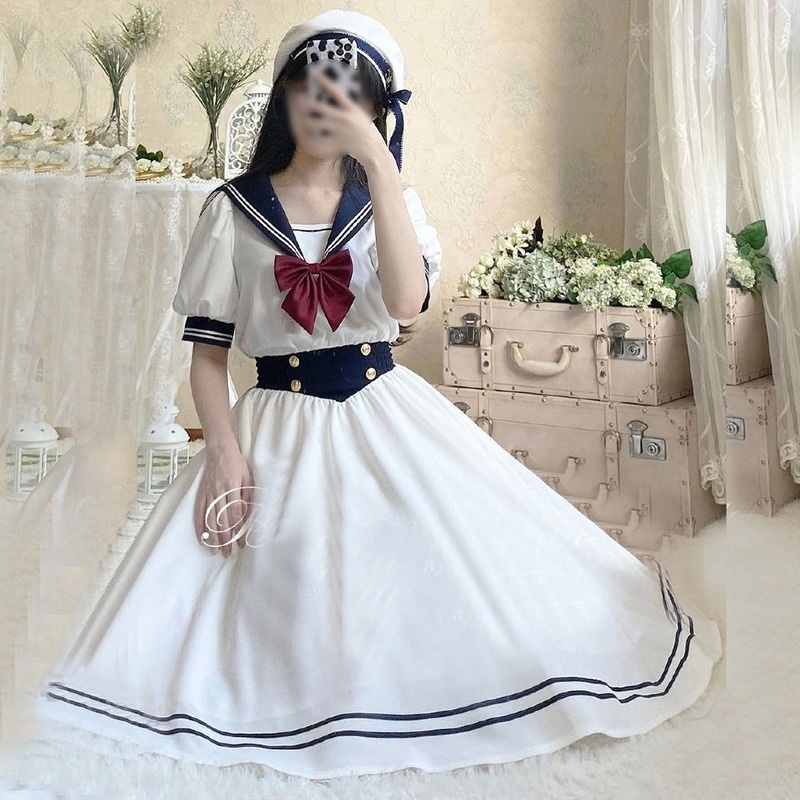 Hikigawa Preppy Dulce Vestido De Mujer Elegante Cuello Marinero Puff Manga Vestidos Tunica Lolita Verano Lindo Mujeres Y De 39 s Shopee Mexico