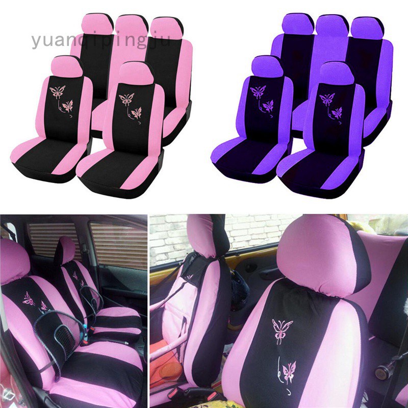 4/9 unids/set rosa asiento de coche cubre mariposa bordado coche estilo  mujer asiento cubre automóviles Interior accesorios