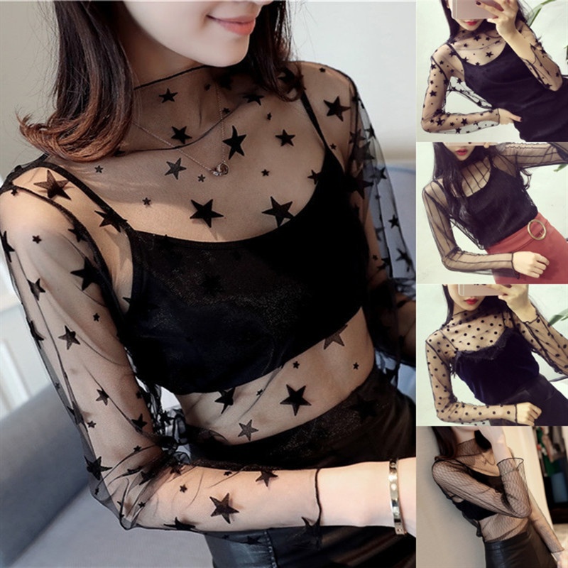 Blusa transparente cheap negra manga larga