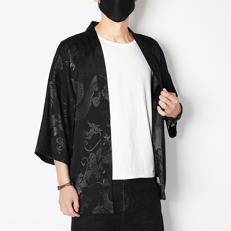  Kimono japonés hombres Cardigan Streetwear tradicional samurai  ropa camisa camisas masculinas, S1 Negro : Ropa, Zapatos y Joyería