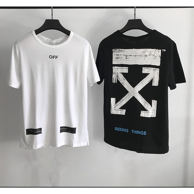 Off White Nuevo Blanco Roto Impresion De Flecha Moda Manga Corta Para Hombres Y Mujeres Shopee Mexico