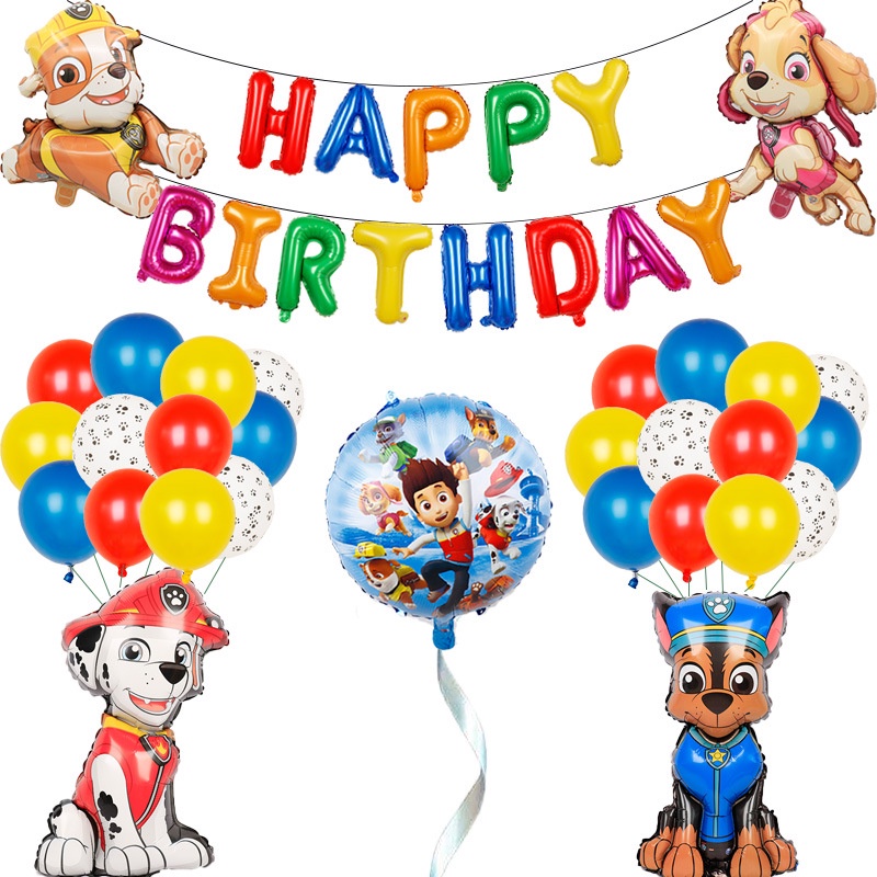 Cumpleaños paw patrol, patrulla canina, fiesta, globos, 4 años, Chase,  suma, skye, roky, marshalll, party