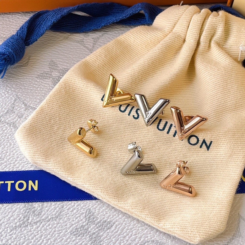 Pendientes LV De Acero De Titanio Con Letras Logo Louis Vuitton Joyería Para  Mujer