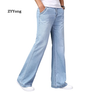 Blanco Blanco Jeans Moda Para Hombre Casual Retro Pantalón Ancho