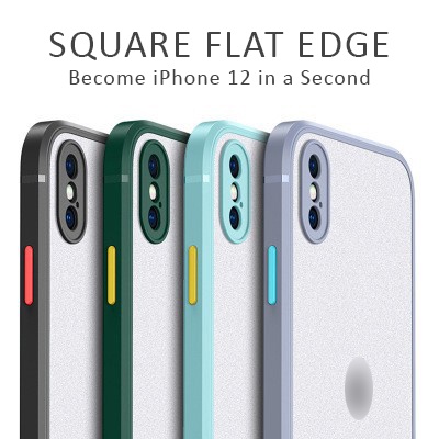 Funda Premium SQUARE FLAT EDGE iPhone X XR XS Max carcasa híbrida borde  plano Similar a Ip14 13 12 acrílico esmerilado botón de contraste de Color