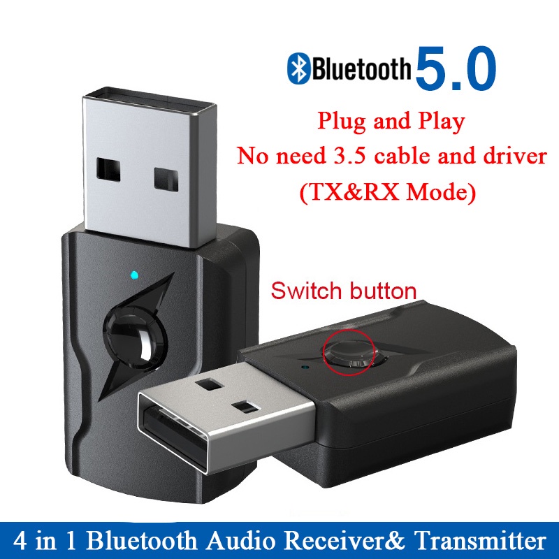 Adaptador USB Bluetooth Transmisor y Receptor 4 en 1, con Audio Inalámbrico  3.5mm Cable para