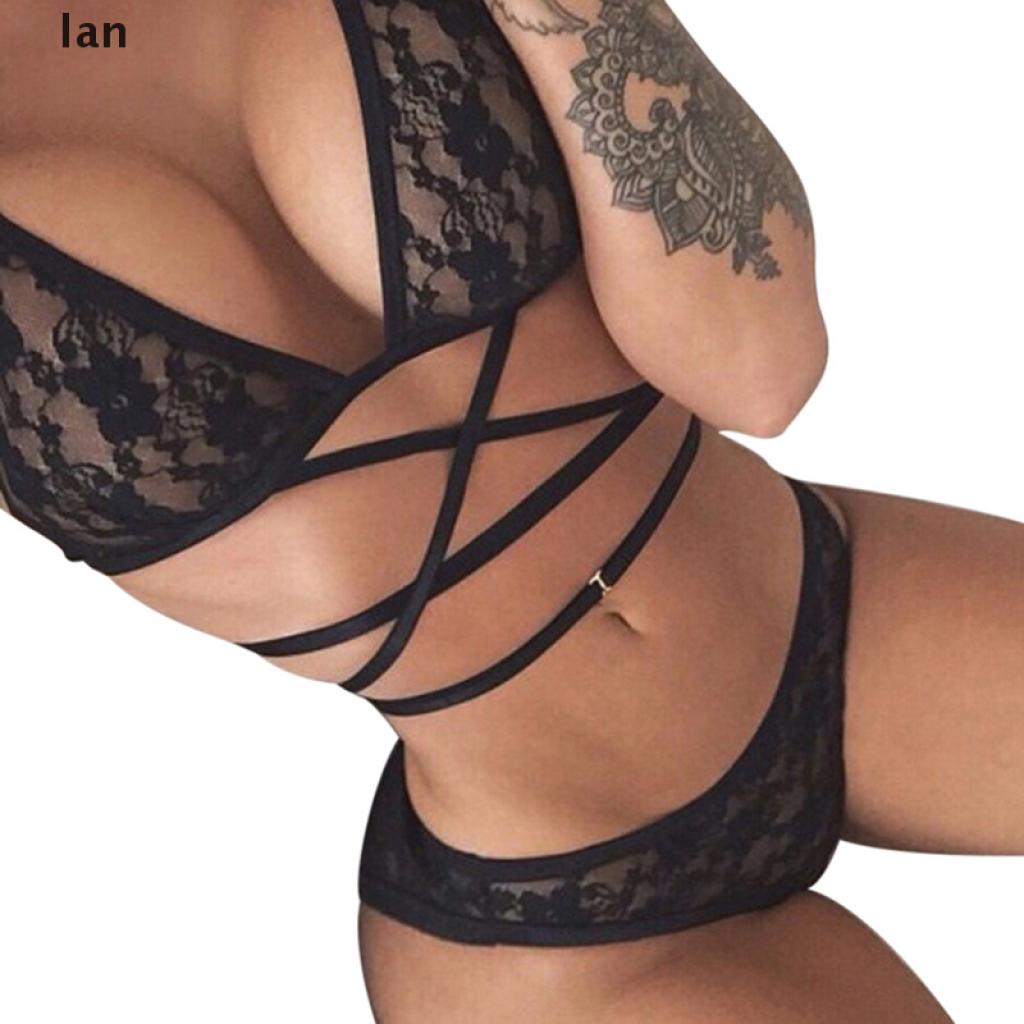 lan mujeres verano Sexy negro encaje Bikini conjunto sujetador ropa  interior traje lencería conjunto | Shopee México