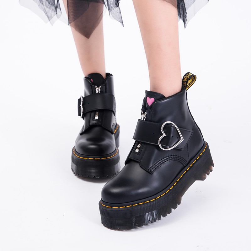 Dr . martens air wair peach heart Botas De Mujer Hebilla De Cuero Cortas Cremallera Fondo Grueso Estilo Brit nico