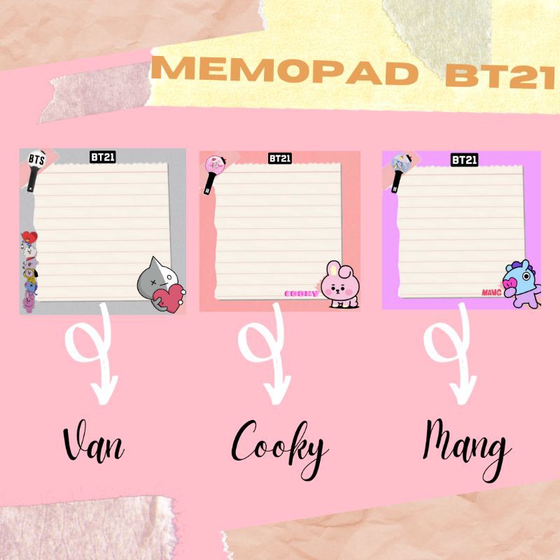 Hoja de notas | Memo Bt21 | Memo Bts | Memo Kpop |Bloc de notas | Bloc ...