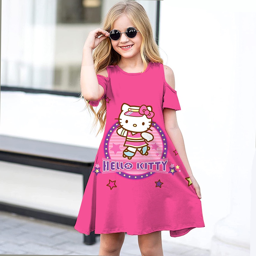 Hello Kitty Pink Kids Vestido De Niña Por Encima De La Rodilla