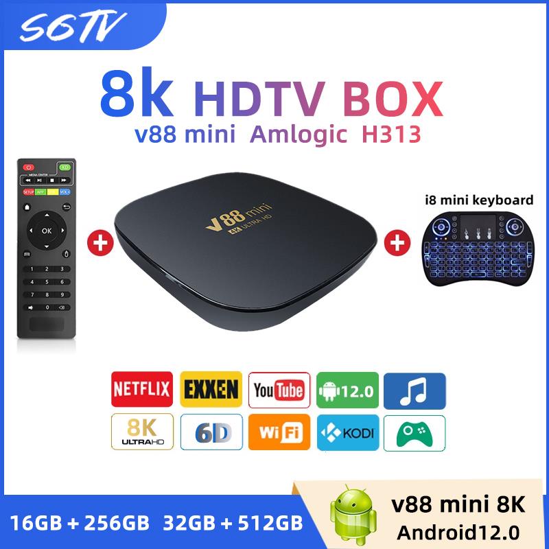 V88 Mini 8K TV Box Media Player Android Kodi 8GB RAM 128GB Espacio