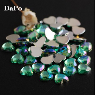 6 mm 100pcs color ab en forma de corazón diamantes de imitación para uñas  de cristal acrílico plano de la parte posterior del eneldo del clavo arte