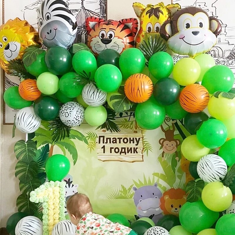 Decoración De Fiesta Feliz 1 2 3 4 5 Años Cumpleaños Safari Animal Globos  Set Baby Shower Es Un Niño Bosque Selva Verde Lámina Número Globo De 6,01 €