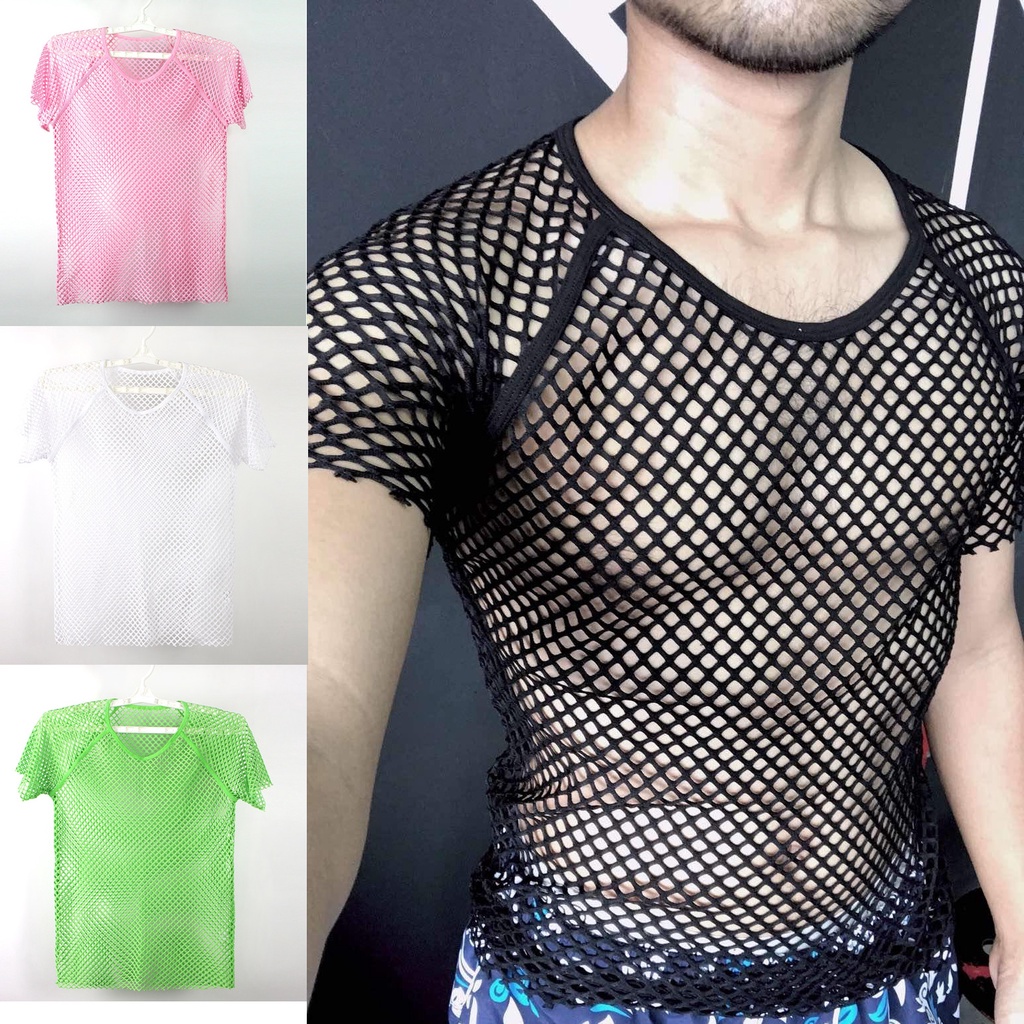 Camiseta transparente de malla para hombre ropa de club de rejilla ropa de calle camiseta de manga corta para hombre Shopee Mexico