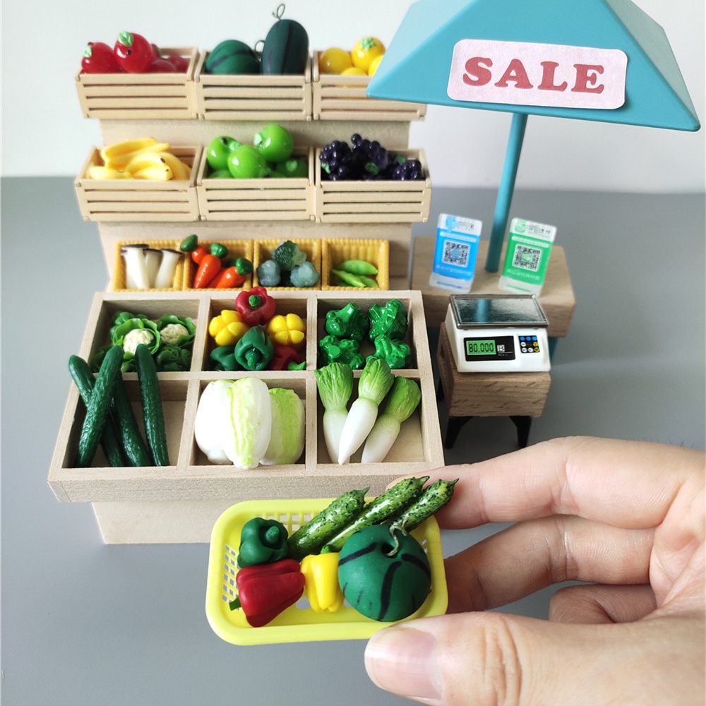 1 : 12 Mini Cesta De Frutas/Vegetales Pepino Repollo Sandía Miniatura ...