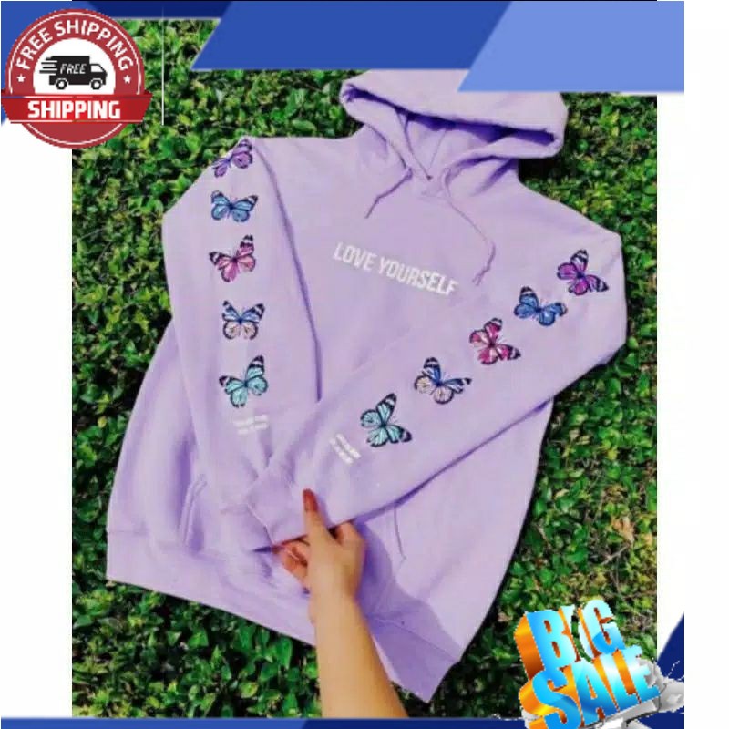 Purple love yourself butterfly hoodie sale