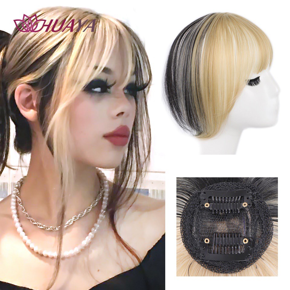 Huaya extensions de cabello negro y dorado con flequillo postizo