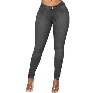 USM-Color Sólido Alto Elástico Mujeres Jeans Botón Cremallera Mosca  Levantamiento De Tope Cintura Media Pantalones De Mezclilla Mujer