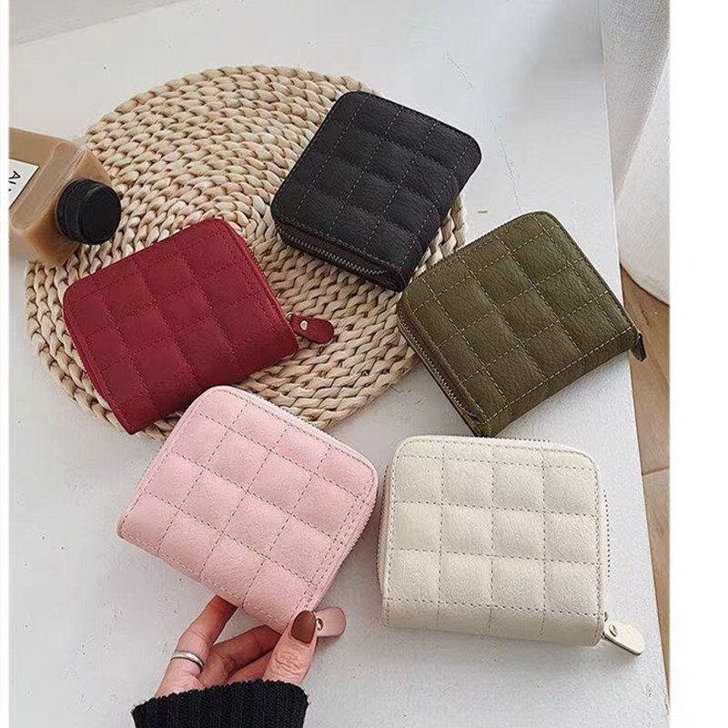 Carteras Cortas De 6 Colores Para Mujeres Monederos A Cuadros De