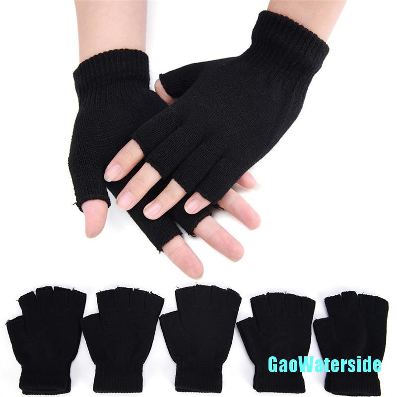 [mGAOW] guantes de medio dedo para hombre, negro, tejido elástico,  elástico, sin dedos, invierno, IEEF