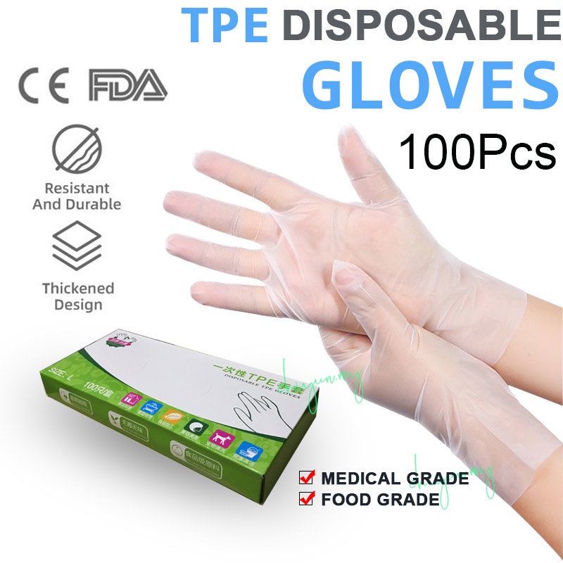 Paquete de 100 guantes de plástico desechables, guantes de preparación de  alimentos, guantes desechables a granel, guantes de plástico transparente