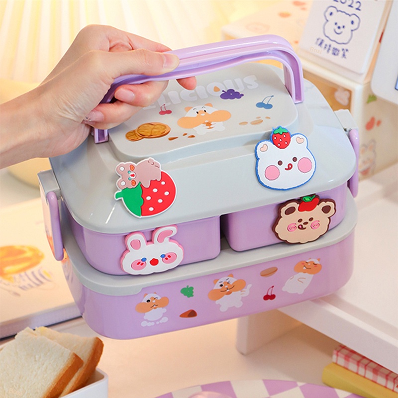 Caja De Almuerzo Portátil Kawaii Para Niñas , Escuela , Niños , Picnic De  Plástico , Comida Para Microondas Alimentos Con Compartimentos ,  Contenedores De Almacenamiento