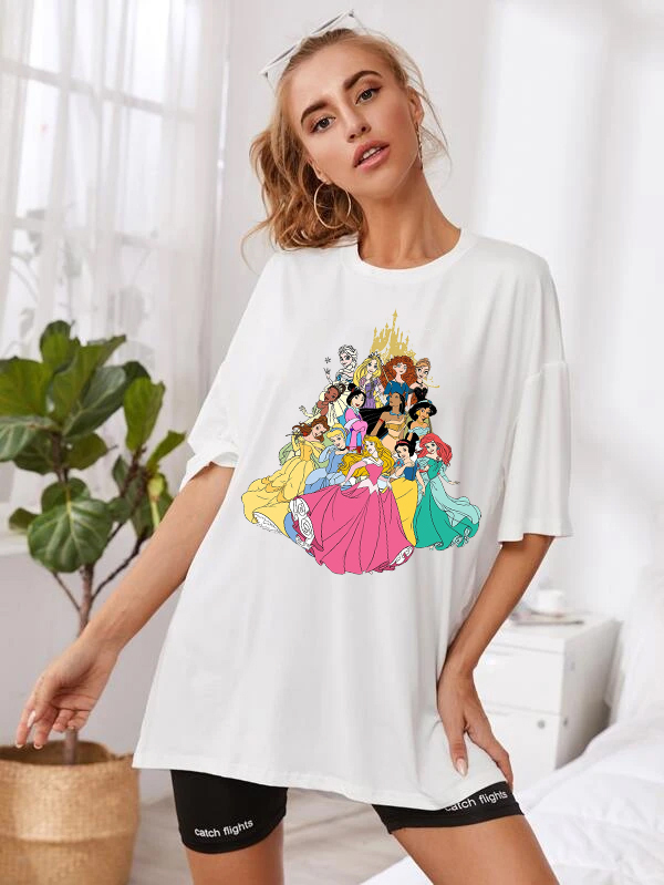 Mujer blusas de manga corta lindo y divertido patr n de dibujos animados impreso por Disney princesa fiesta lindo camisetas para ni as de verano