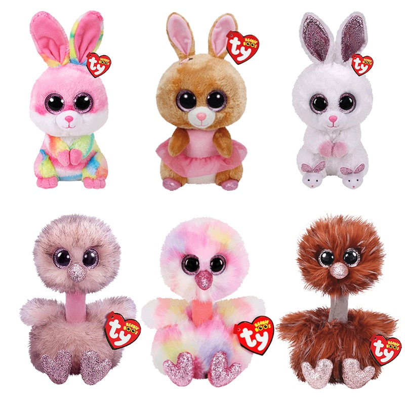 TY Beanie Ojos Grandes 6 Pulgadas 15 CM Cura Conejo Avestruz Varios Animales Peluche Juguetes Para Ninos Y Ninas Cumpleanos