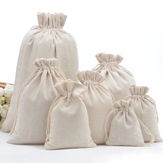 100 bolsas pequeñas de algodón con cordón doble reutilizable, tela