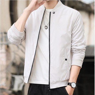 Chaqueta blanca fina con cuello levantado para hombre, abrigo informal de  estilo coreano a la moda