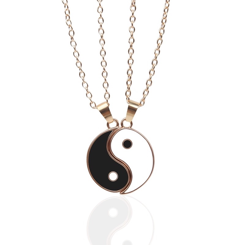Cupimatch Conjunto Collar Y Pulsera Pareja – Tai Chi Yin Yang, Acero Inoxidable Y Cuentas De Piedra Natural, Regalo San Valentín