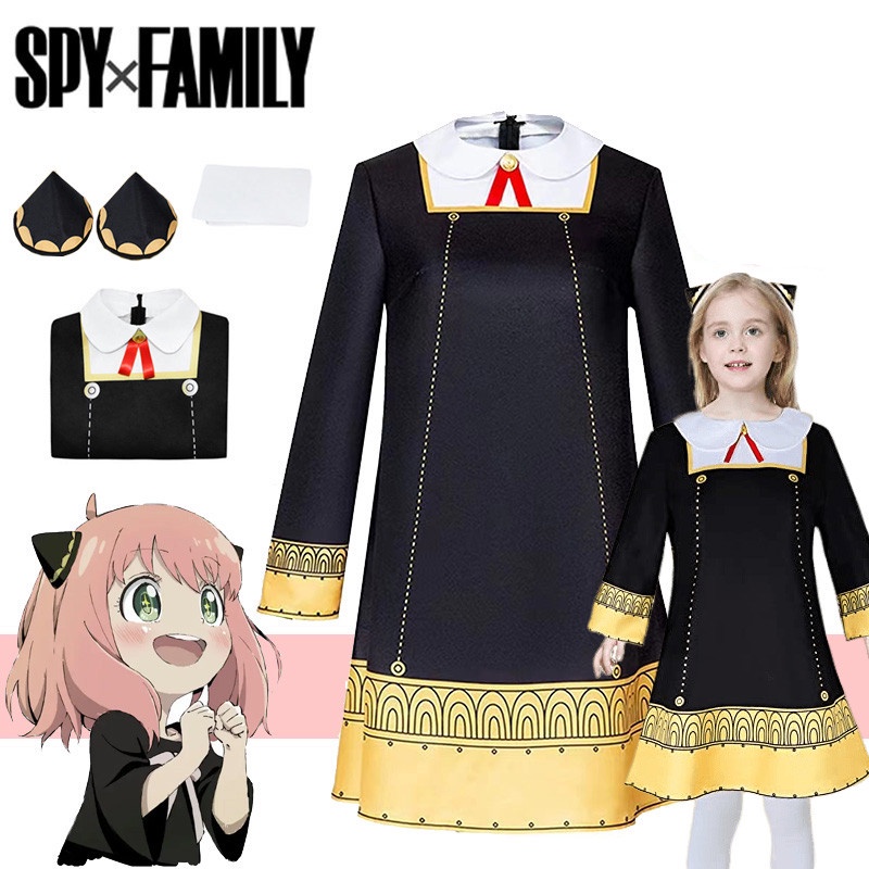 Kawaii-Story MN-229 Dress Black 4 Piece Cosplay Costume for Anya Forger Spy Family (S
