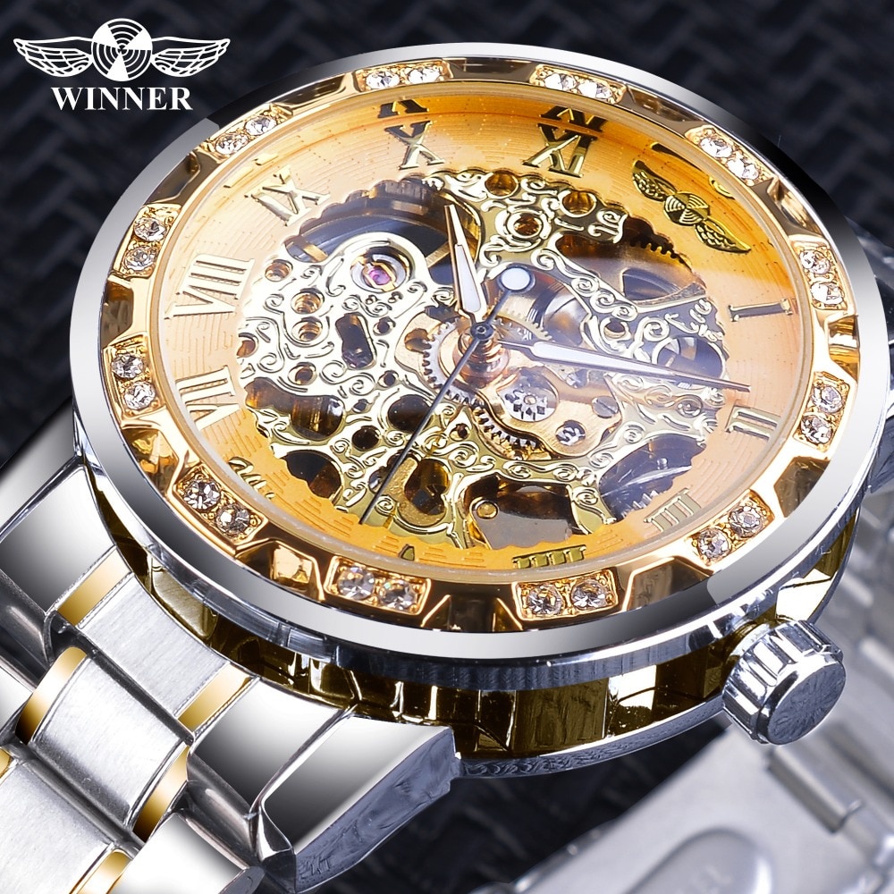 Winner Golden Skeleton relojes de lujo diamante dise o plata acero