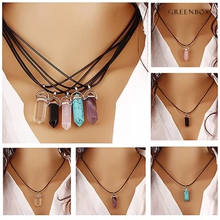 Collar De Cuerda De Cuero Con Cristal De ágata Y Jade, Collar De