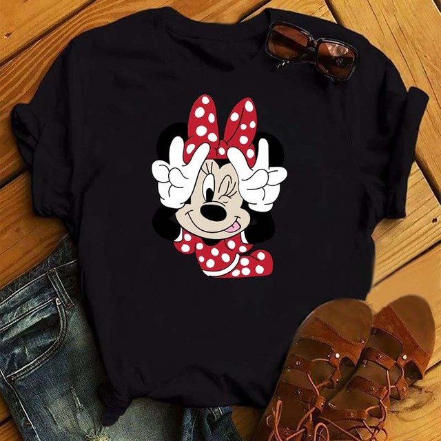 Minnie Mouse Mujer Kawaii Disney Dibujos Animados Divertido Patron T shirt Mas Vendido Nueva Moda Algodon Puro Impresion Adec