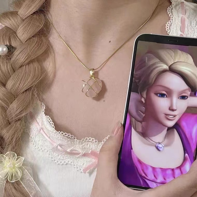 Cuarzo Rosa Collar Barbie Castillo De Diamantes Collar Corazon