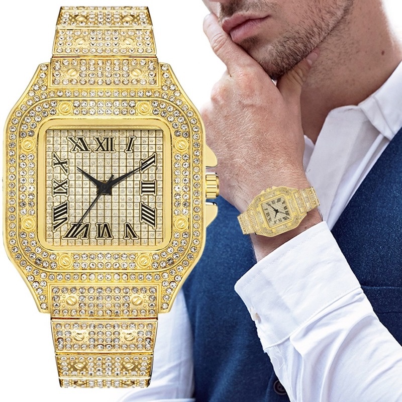 Reloj de Hombres con Pulsera en Acero Oro 18K Relojes Para Hombres Con  Diamantes 