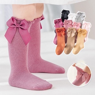 Calcetines altos hasta la rodilla para niña recién nacida, decoración de  lazo, calcetines de algodón para niña pequeña, Primavera Verano - AliExpress