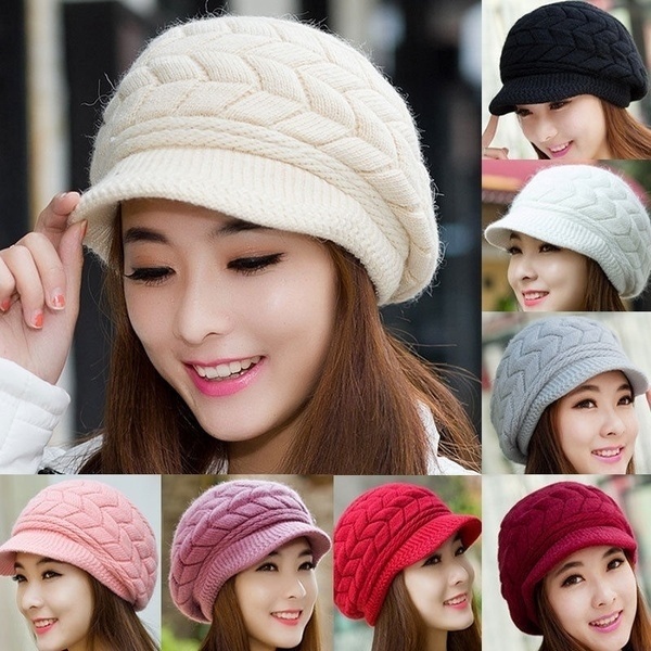 las mujeres elegantes sombrero de invierno otoño beanies de punto sombreros  para mujer gorra de piel señoras mujer niña boina ganchillo gorro