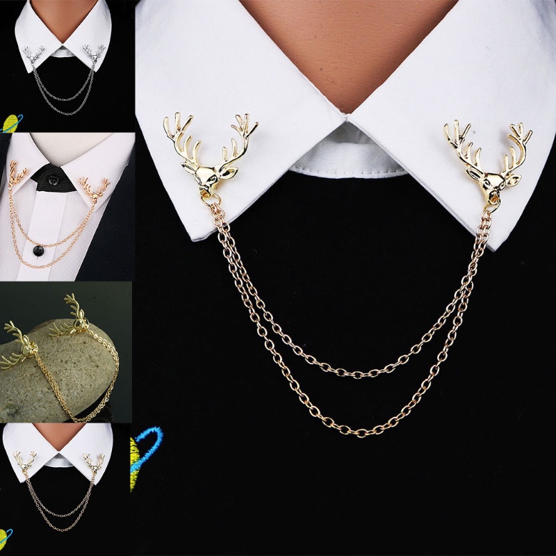 blg: broche de para hombres y mujeres, traje Vintage, cuello de camisa, cadena, broches de alce | Shopee México