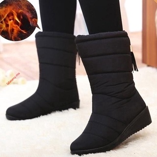 Botas De Nieve Cálidas De Fondo Grueso Antideslizante Cómodas Para Mujer,  Zapatos Para Caminar De Color Sólido Con Parte Superior Alta