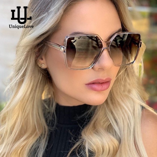 Negro Cuadrado Gafas De Sol De Gran Tamano De Las Mujeres Marco Grande Colorido Femeninas Espejo Oculos Unisex Degradado Hip Hop Sombras