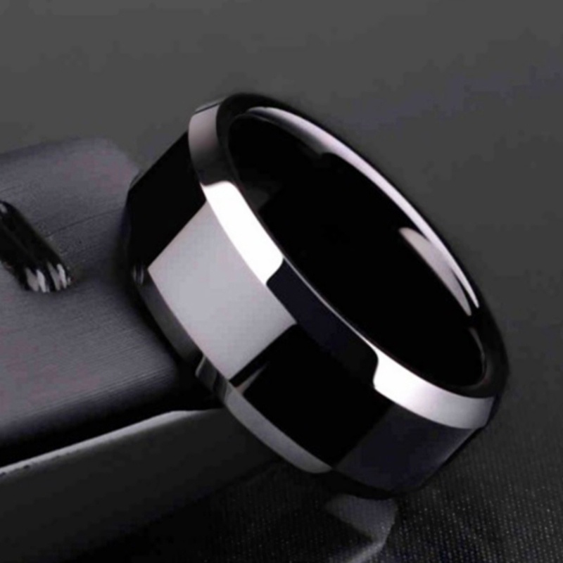 Anillo de acero inoxidable negro de Color plateado para hombre a la moda,  anillo multifacético con r Dengxun unisex