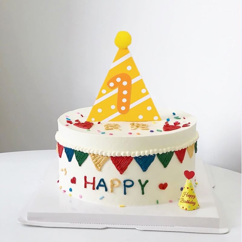 3D Tridimensional Feliz Cumpleaños Banderín De Sombrero De Decoración De  Tarta De Pastel Para Fiesta De 1 Año De Edad