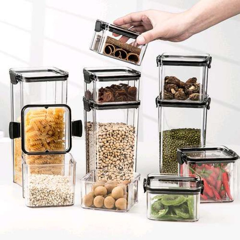 YIQI 5 Piezas Juego De Tarros Herméticos Transparentes – Almacenamiento Para Cereales, Especias Y Alimentos – Tamaños 1440ml A 300ml