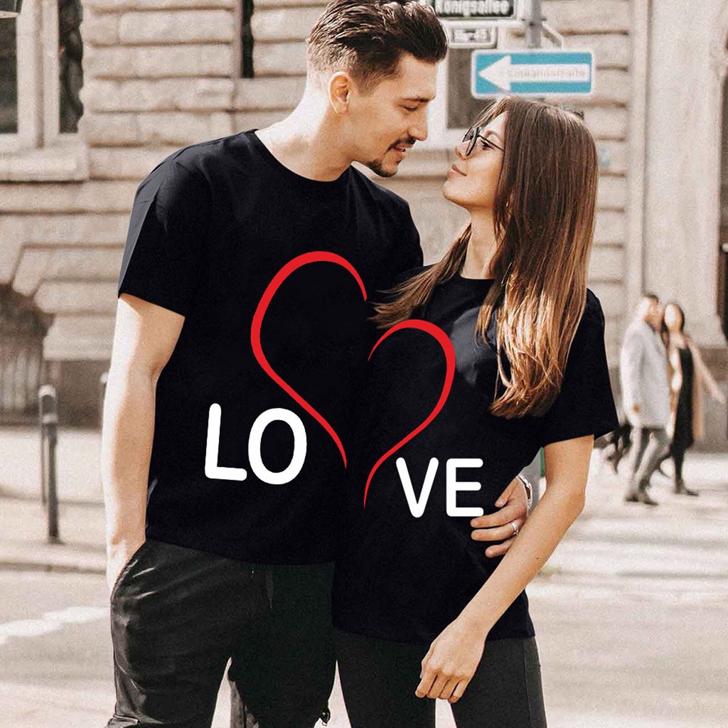 Pareja T shirt Dia De San Valentin Corazon Carta Impreso Manga Corta Tops Blusa Para Mujeres Un Hombre Verano Shopee Mexico