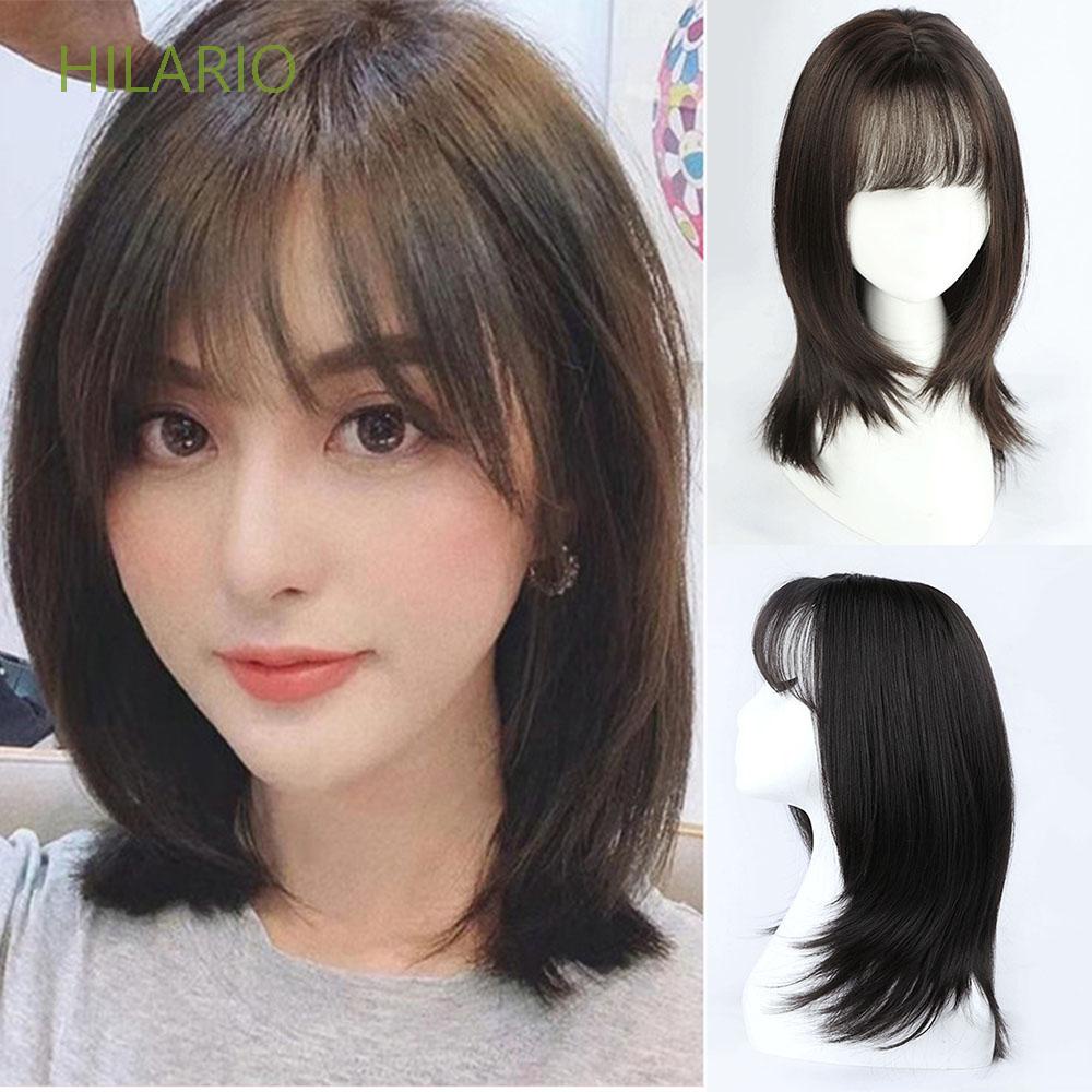 hilario moda corto recto pelucas marrón oscuro parte lateral pelo sintético  mujeres con aire flequillo desgaste diario resistente al calor negro  natural pelucas completas/multicolor | Shopee México